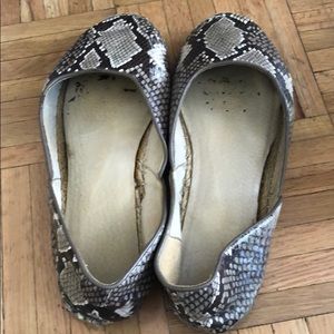 Leather snake print espadrille flats